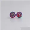 Stud Rainbow Color Stainless Steel 8Mm 10Mm 12Mm Resin Druzy Drusy Earrings Handmade For Women Jewelry Men Drop Delivery Dhsof