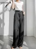 Spodnie damskie Capris Summer Satin Satynowe spodnie damskie wysokie talia swobodne czarne koreańskie mody szerokie nogi dla kobiet spodni oversize 230306