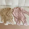 Pijamas de invierno para niños, conjuntos de pijama a cuadros cálidos, camiseta y pantalones de cuello alto para niños y niñas, conjuntos de 2 uds, conjunto de ropa interior térmica para niños 230306