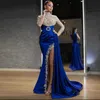 Party Dresses 2023 New Women's Dress Blue Splash Gold Split Splice Half-high Neck Evening Dress T230303