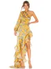 Swobodne sukienki seksowne pochylone ramię w kwiatowe nieregularne sukienkę marszczącą Summer One Rammer wycięcie marszczyzny Długość imprezy klub wieczorny Z0216