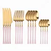 Dinnerware Sets Rose Gold Stainless Steel Tableware Set 16Pcs Travel Cutlery Western High-End Wedding Flatware Drop