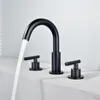 Bathroom Sink Faucets Black Double Handle Three Hole Basin Brushed Gold Brass Mounted Faucet And Cold Water Mixer Tap