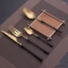 Dinnerware Define Black Handle Handd Head Forks Facas colheres Calhas de aço inoxidável Conjunto de tabela ocidental