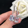 Boucles d'oreilles pendantes solide 14K or blanc 4CT / pièce taille émeraude diamant fiançailles goutte boucle d'oreille femmes belle oreille bijoux cadeau pour fille