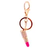 Schöne Frauen Geschenk Lippenstifte Charm Schlüsselanhänger Bunte Strass Micro Pave Schlüsselanhänger für Taschendekoration