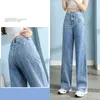 Women's Jeans High Quality Cotton Jeans Women Wide Leg Denim Pants Femme Black Blue Streetwear Baggy Straight Design Waist Trousers Woman XXL 230306