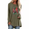 Kvinnors blusar Jul Santa Claus Print Blue in Women 2023 Vintage Shirts Casual Sexig Haut Femme Plus Size