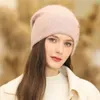 BeanieSkull Caps Women Winter Hat Fashion Decorate Beanie Hat Rabbit Fur Blend Warm Winter Cap For Female Casual Streetwear Knitted Hat 230306