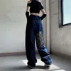 Jeans pour femmes American retro street lâche brodé jeans à jambe droite femmes décontracté all-match taille haute vadrouille pantalon large 230303