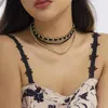 Choker Purui 3st/Set Korean Iced Out Rhinestone Halsband Black Flannelette Clavicle Neck Chain For Women Jewel Gifts Fashion