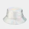 Berets Unisex Bucket Hat Holographic Hip Hop Sun Protection Anti-Sun Flat Top For Daily Outing