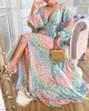 Casual jurken 2023 Nieuwe damesjurk Deep V Lantern Sleeve Color Luipaardpatroon Leisure Print Dress T230303