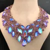 Collier boucles d'oreilles ensemble Vintage déclaration cristal rétro Dubai mariée femmes fête luxe violet AB brillant bijoux