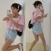 Kvinnors T-skjortor Sydkorea ins sommar mode söt ålder reducerande bubbla fyrkantig krage lös rygg kort liten topp kvinna