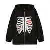 Women's Hoodies Sweatshirts Y2K Harajuku Korean Style Loose Skeleton Zip Up Hoodie Goth Grunge Long-Sleeved Hooded Jacket Retro Black Oversized Sweatshirt 230303