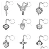 Keychains Lanyards Noosa Fashion Cross Flowers Mönster Rhinestone Snap Key Chains Fit 18mm knappar Keyrings Drop Leverans Accessori DH2PL