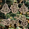 Decorazioni natalizie 6PCS Ciondolo ritagliato in legno con spago Fette di legno non finite Albero di Natale Goccia Ornamento per decorazioni artigianali fai-da-te