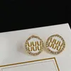 Periphery Diamond Circle Earrings Center Letters Design Charm Female Wedding Party Gift Jewelry