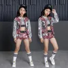 Ensembles de vêtements 414 ans filles rose paillettes crop hauts shorts veste vêtements de danse costume hip hop moderne jazz danse scène performance porter 230303