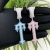 Kettingen Iced Out Pink Blue Luminous Cross Pendant Fit tennisketen ketting voor vrouwen mannen hiphop kettingen sieraden drop -schip