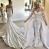 Mermaid Wedding 2023 Dresses Bridal Gown With Detachable Train Embroidery Off The Shoulder Straps Lace Applique Custom Made Beach Country Vestidos De Novia