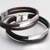 Braccialetti con ciondoli Bracciale in pelle per uomo Acciaio inossidabile 316L Cinturino con chiusura di sicurezza stile di alta qualità Regalo di gioielli di moda vintage