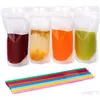 Water Bottles 250Ml 500Ml Party Plastic Bags Bottle Disposable Drink Repeat Closed Tote Selfstanding Juice Liquid Bag Heart Clear Po Dh7Dn