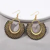 Dangle Earrings 2023 Retro Women's Round Gold Color Hollow Turkish Jewelry Bijoux Ethnic Handmade Pierced