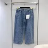 23SS Fw Kadın Tasarımcı Pantolon Tümüyle Harf Desenli Düğmeli Kot Kadın High End Milan Pist Markası Casual Jersey Koşu Dış Giyim Kot Düz Uzun Pantolon