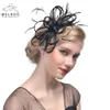 Cappelli a tesa larga WELROG Cappelli Fascinator Donna Nastro di piume Sinamay Cappello da cocktail Matrimonio Sposa Cappello da chiesa Cappello Fedora da donna Copricapo Party 230306