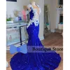 Плюс размер Королевские синие блестящие блестки выпускные платья кружев