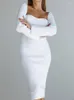 Casual klänningar stickade midi klänning kvinnor sexig elegant långärmad bodycon klubb kvinnlig 2023 höst vinter smala damer vit fest mantel