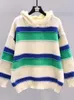 Suéteres femininos de manga longa suéter feminino 2023 Autonn Winter Stripe de malha de tamanho grande de malha BASIC PULLOVERS BELA TOP M167