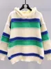 Swetry damskie Dani rękawy Sweter z kapturem 2023 Autumn Winter Stripe Oversited Knited Basic Pullover Piękny top M167