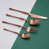 Dinnerware Sets Rose Gold Stainless Steel Tableware Set 16Pcs Travel Cutlery Western High-End Wedding Flatware Drop