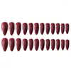 False Nails 24Pcs Acrylic Wine Red Black Extra Long Shiny Nail Easy Apply Sharp Stiletto Artificial Accessories Art