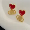 Transparent Ruby Heart Love Charm Advanced Gold Oval Dangle örhängen Lady Light Hollow Ear Stud med låda