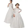 Fille Robes Jolie Dentelle Blanche Satin Fleur Robe Manches Longues Étage Longueur Pour Les Filles Première Communion 2-12 Ans