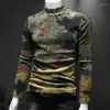 Hommes t-shirts automne motif abstrait sweat Sudaderas Hombre doux Streetwear décontracté Slim Fit Club fête coréen velours hommes