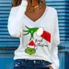 Women's Blouses Funny Christmas Geek Letters Printed Lady Shirts Blusas Casual V Neck Women Tops Pullover Fashion Long Sleeve Blouse