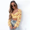 Women's T Shirts Women Sexy Two-Piece Clothes Set Yellow Floral Printed Pattern Crop Tops And Skirt Fashionable Charming Daily Wear S M L