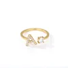 Zircão inicial A-Z Letter Rings for Women Gold Aço inoxidável Anel ajustável Nome do anel de abertura Alfabet