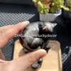 Statue de chat endormi en obsidienne en argent naturel, cadeau pour femme, adorable, mignon, cristal de quartz, pierre, animal, sculpture, spécimen, méditation Reiki