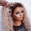 Perruques Synthétiques 13x4 Deep Wave Frontale Perruque Ombre Blond Cendré Bouclés Perruque de Cheveux Humains Sans Colle Vierge HD Transparent 360 Dentelle Frontale Perruques de Cheveux Humains W0306