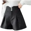 Dames shorts shorts herfst hoogwaardige vrouwen lente winter wollen mode zwart vast patroon taille pailletten tweed short broek