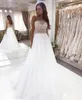 Sweet White A Line Wedding Dresses Sexig Sheer Jewel Neck Pärlor Sökade toppen A Line Party Bridal Reception Glänningar Kvinnor Formell Vestidos Custom Made BC15312