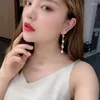 Boucles d'oreilles pendantes S925 aiguille en argent coréen Super fée perle française gland tempérament filet rouge Long cristal Antique