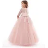 Vestidos da menina 2023 nova adolescente princesa renda vestido sólido crianças flor bordado vestidos para meninas crianças baile de formatura desgaste vestido de baile vermelho