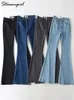 Jeans femininos elástico estiramento flare jeans mulheres cintura alta calças jeans soring preto magro jean cintura alta flare perna azul jeans para mulheres 230306